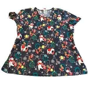 Dickies Christmas Scrub Top Womens SizeSmall Raindeer Polar Bear Holiday Uniform